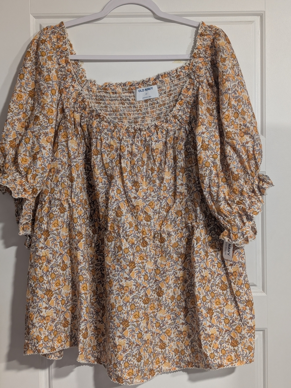 Old Navy Women's Yellow Floral Smocked Peasant Top